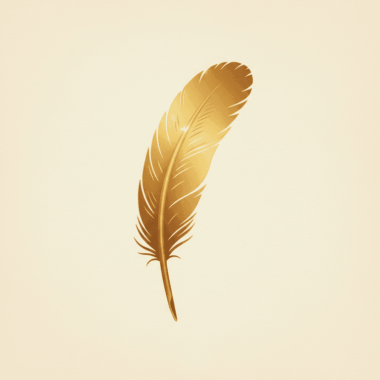 The Quill mark, a gold feather